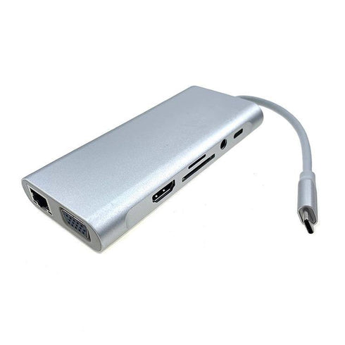 USB3.1 Type C Hubs 11 in 1 Type C to HDMI VGA 4*USB 3.0 RJ45 Gigabit Ethernet PD Audio SD/TF card reader 3.5mm